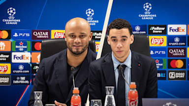 Pressekonferenz vor dem Spiel Feyenoord Rotterdam - FC Bayern mit Jamal Musiala und Vincent Kompany im Video