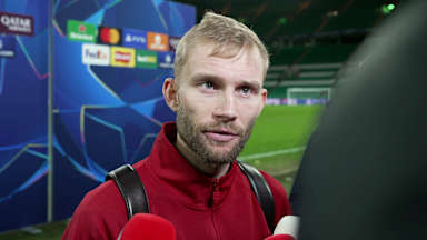 Konrad Laimer interviewed after FC Bayern's Champions League match at Celtic