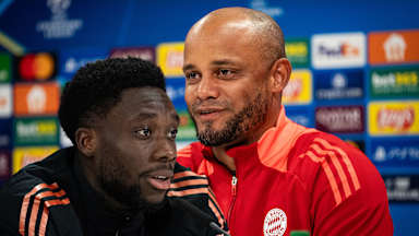 Press conference before FC Bayern vs. Bayer Leverkusen with Alphonso Davies and Vincent Kompany