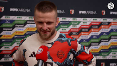 Eric Dier spricht im Interview nach dem Bundesliga-Spiel des FC Bayern beim FC Augsburg