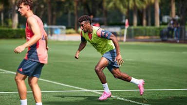 Kingsley Coman sets off on a sprint in FC Bayern training in Orlando