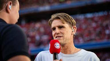 Christoph Freund interviewed prior to kick-off as Bayern faced Tottenham Hotspur in the Telekom Cup.