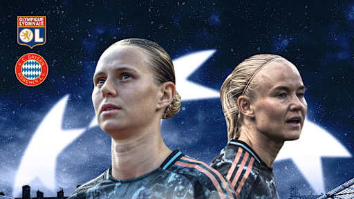 Matchday-Grafik für das UWCL-Viertelfinal-Rückspiel zwischen Olympique Lyon und den FCB-Frauen.