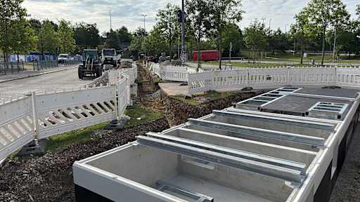 Fundament für Trafostation für E-Ladepark an der Allianz Arena
