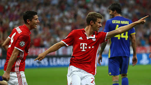 Thomas Müller jubelt nach einem Tor zum Champions League-Auftakt gegen Rostow