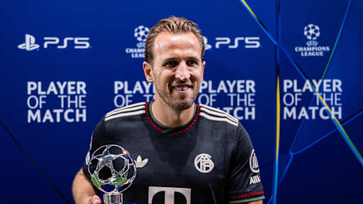 Harry Kane with the Man of the Match trophy after the match at Pafos
