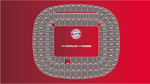 Blockplan Arena - Ansicht der Plätze zur Säbener Lounge, Haupttribüne Unterrang Ost