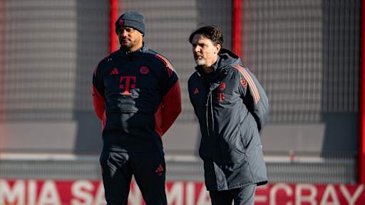 Vincent Kompany und Walter Gfrerer beobachten das Training des FC Bayern
