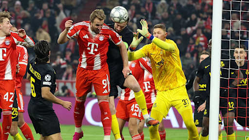 Harry Kane köpft das :0 im Champions League-Spiel des FC Bayern gegen Royale Union Saint-Gilloise