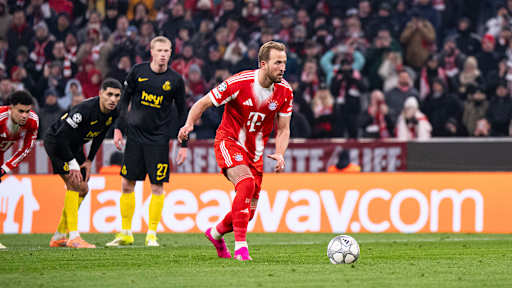 Harry Kane beim Elfmeter im Champions League-Spiel des FC Bayern gegen Royale Union Saint-Gilloise