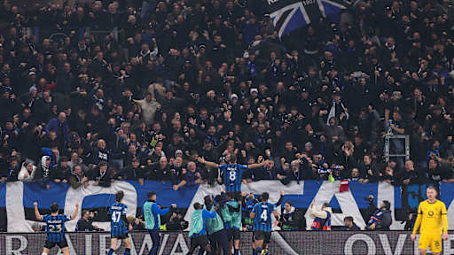 Lautaro Martinez in front of celebrating Inter fans
