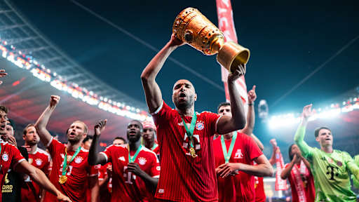 Jonathan Tah jubelt nach dem Triumph des FC Bayern im DFB-Pokal-Finale gegen den VfB Stuttgart.