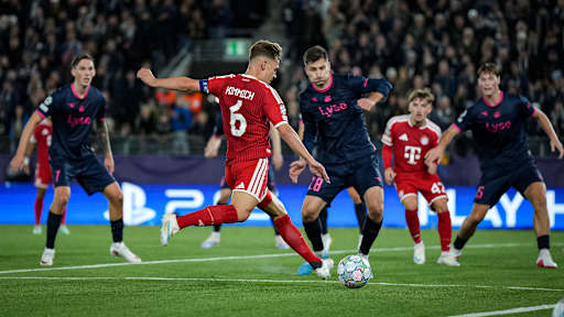 Joshua Kimmich beim Abschluss während des Auswärtsspiels des FC Bayern in der Champions League bei Viking Stavanger