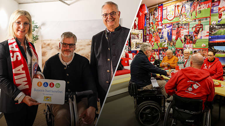 Video: Während eines Besuchs der Allianz Arena überzeugte sich Ministerin Ulrike Scharf, wie vorbildlich der FC Bayern das Thema Inklusion in seinem Stadion umsetzt