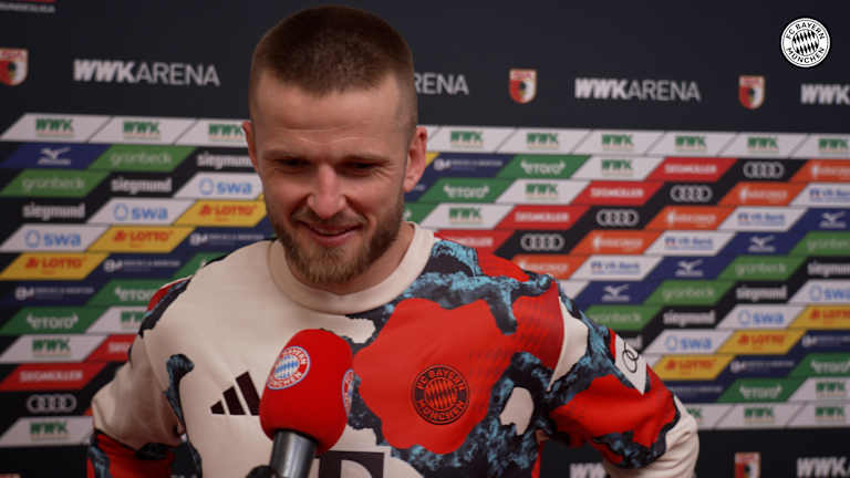 Eric Dier speaks in an interview after FC Bayern's Bundesliga match at FC Augsburg
