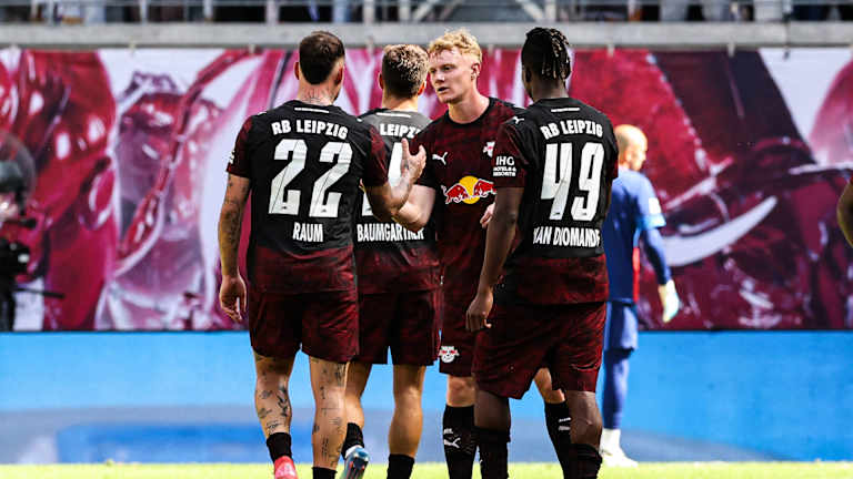 RB Leipzig players celebrate a goal in the friendly against Atalanta.
