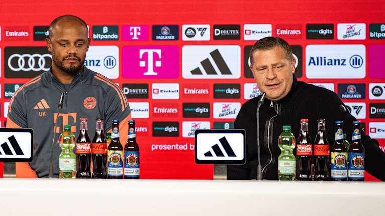 Sportvorstand Max Eberl und Trainer Vincent Kompany sprechen im Pressetalk vor dem Bundesliga-Spiel gegen den SV Werder Bremen.