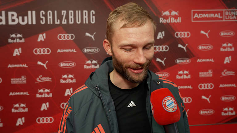 Konrad Laimer spricht im Interview nach dem Spiel in Salzburg