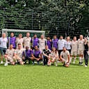 Participants in the 'Space for Everyone' small-sided tournament in the Old Botanical Garden, Munich