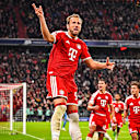 Harry Kane jubelt während des Champions League-Heimspiels des FC Bayern gegen Arsenal