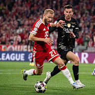 Konrad Laimer am Ball im Rückspiel des FC Bayern gegen Paris Saint-Germain in der Champions League