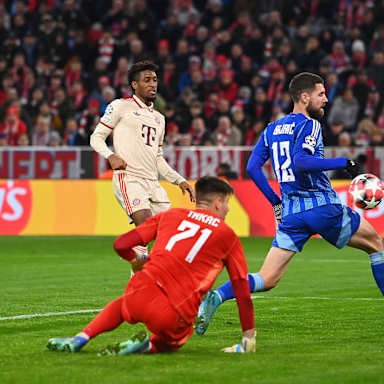 Kingsley Coman trifft zum 3:0 des FC Bayern gegen Bratislava