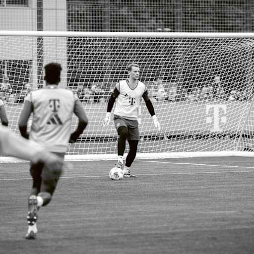 Manuel Neuer dribbelt mit dem Ball in einer Trainingseinheit des FC Bayern.