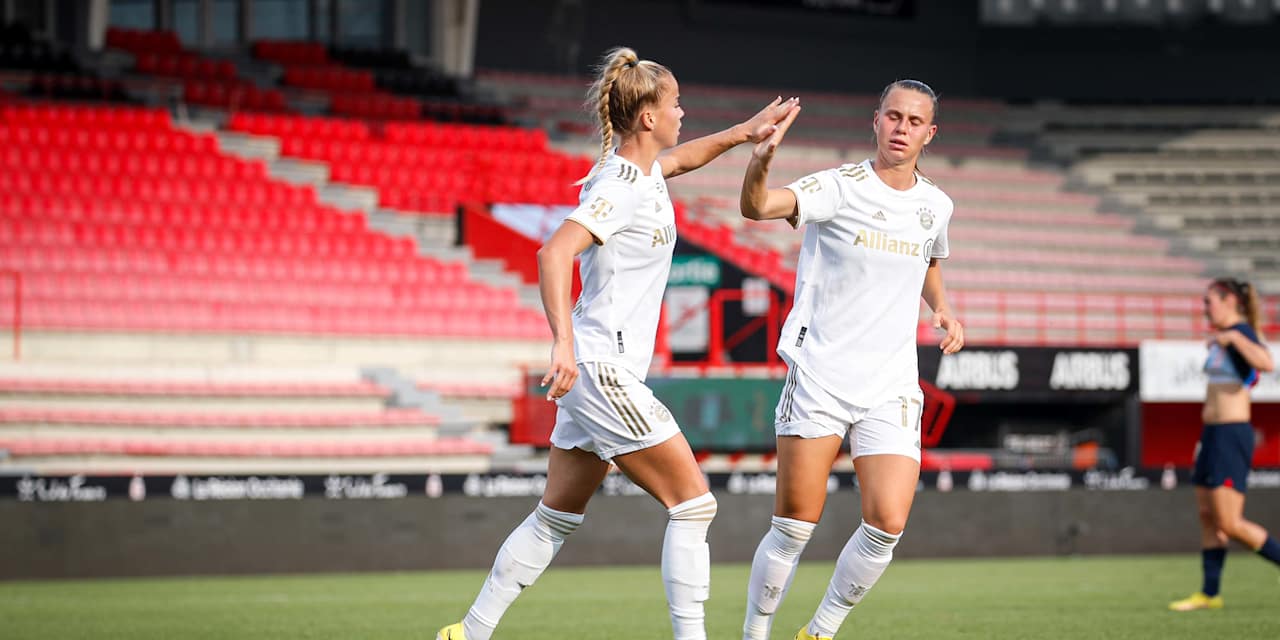 Giulia Gwinn beim Jubel nach ihrem Tor gegen den FC Barcelona beim AMOS Women's French Cup.