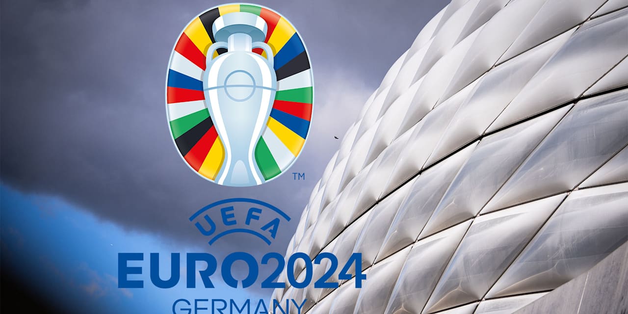EURO 2024-Logo vor der Fassade der Münchner Allianz Arena