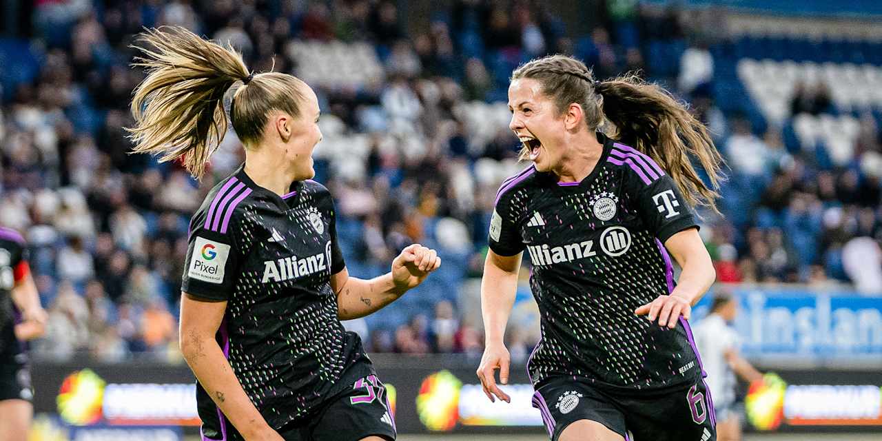 Tuva Hansen, Georgia Stanway, celebration, FC Bayern Women at MSV Duisburg