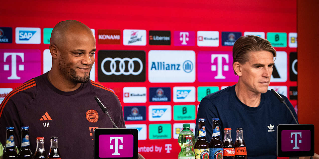 Vincent Kompany speaks at the FC Bayern press conference.