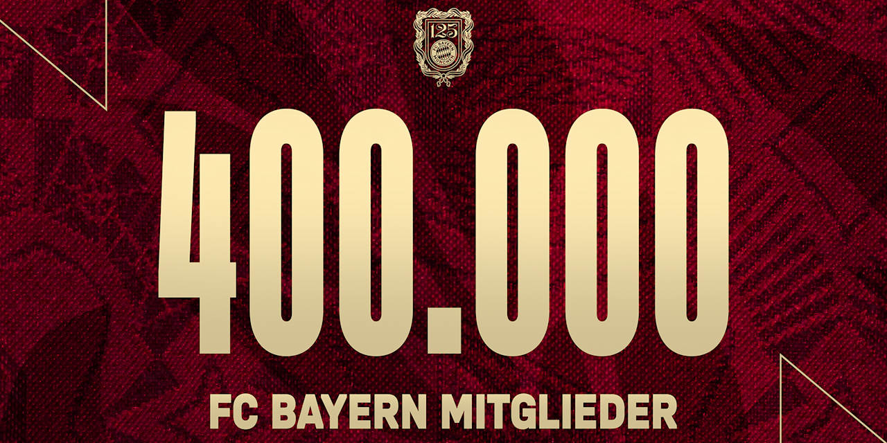 Grafik mit Schriftzug FC Bayern 400.000 Mitglieder auf rotem Grund