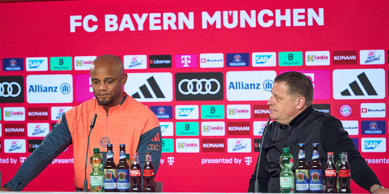 Vincent Kompany und Max Eberl im Pressetalk des FC Bayern