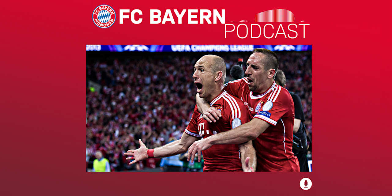 Arjen Robben jubelt im Champions League-Finale 2013: Titelbild zu Folge 60 des FC Bayern Podcasts