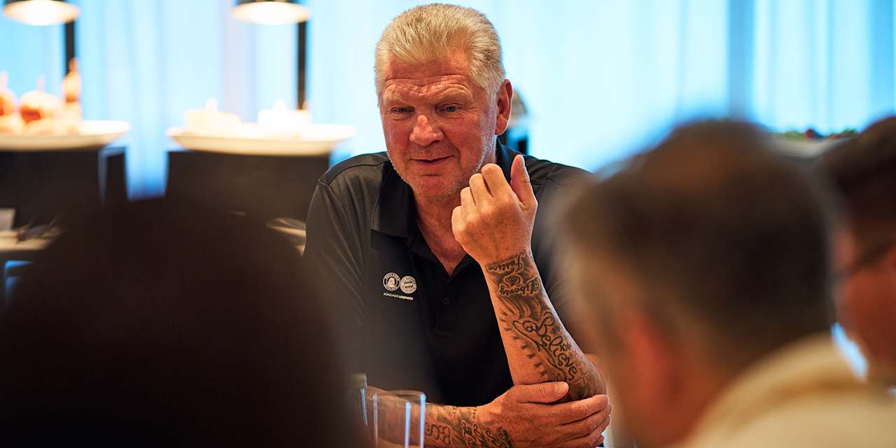 FC Bayern legend Stefan Effenberg talks to media representatives in Miami.