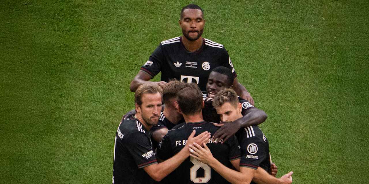 FC Bayern players celebrating a goal against Tottenham during pre-season
