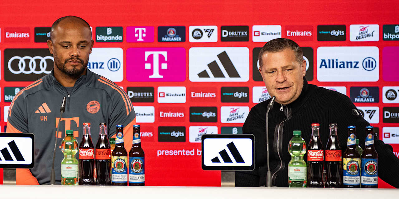 Sportvorstand Max Eberl und Trainer Vincent Kompany sprechen im Pressetalk vor dem Bundesliga-Spiel gegen den SV Werder Bremen.