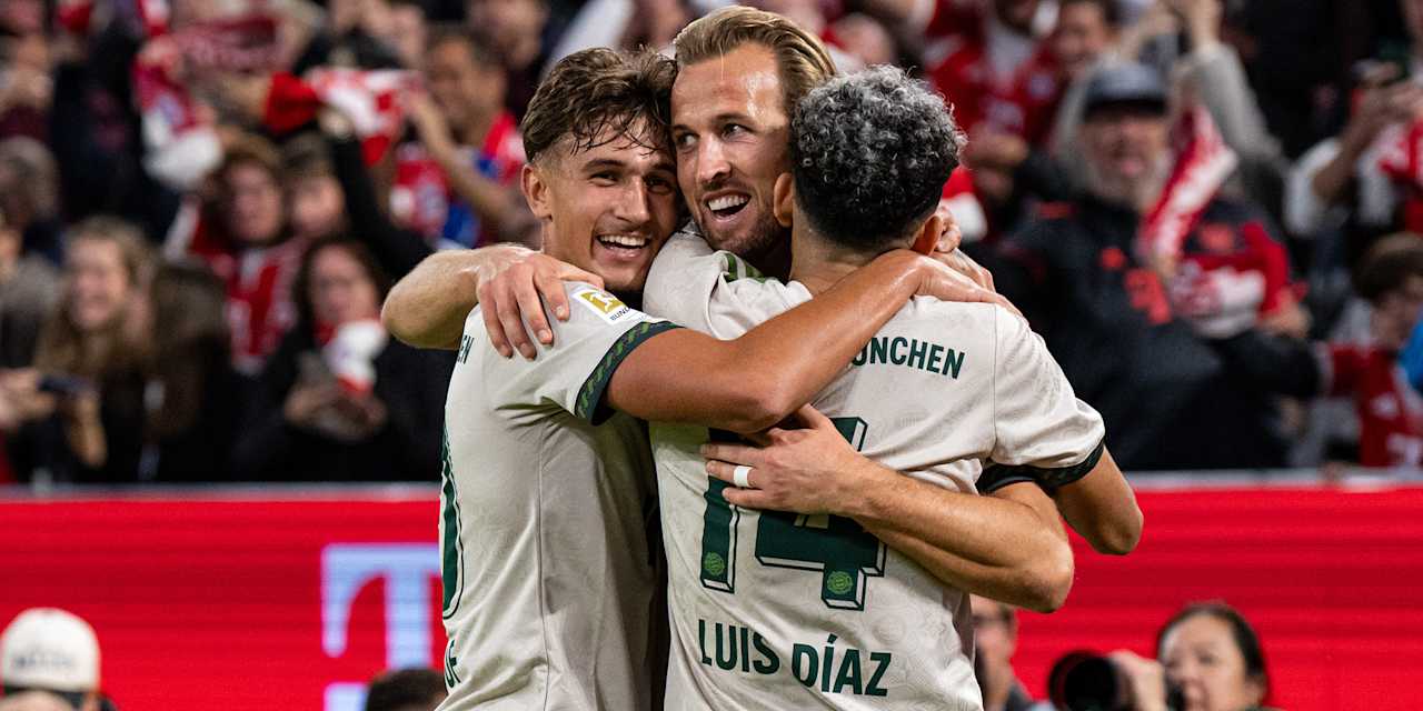 Harry Kane bejubelt sein Tor zum 3:0 im Bundesliga-Heimspiel des FC Bayern gegen den SV Werder Bremen.