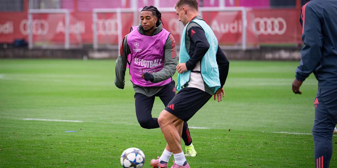 Michael Olise en el último entrenamiento con Joshua Kimmich