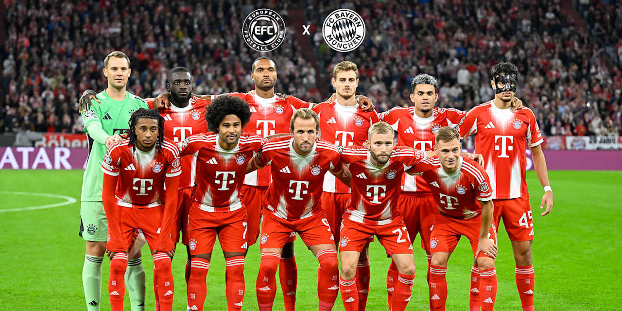 Teamfoto des FC Bayern mit dem Logo der EFC und des FC Bayern