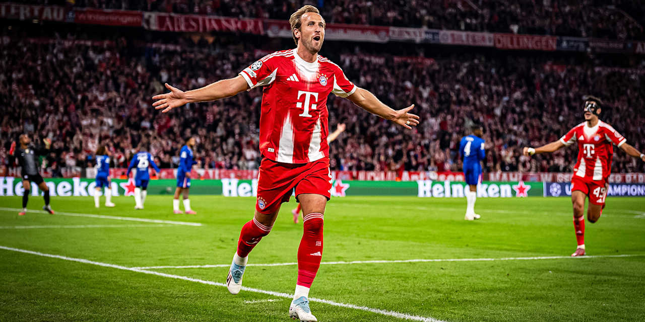 Harry Kane jubelt während des Heimspiels des FC Bayern zum Auftakt in die Champions League gegen den FC Chelsea