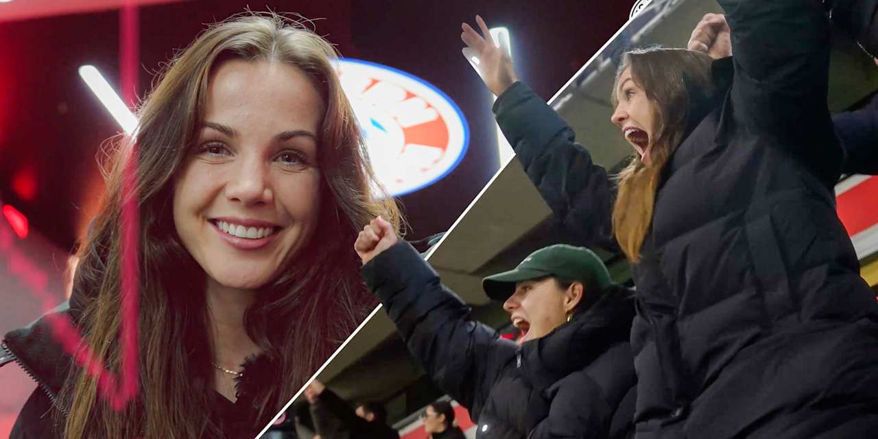 Tuva Hansen und Lena Oberdorf jubeln auf der Tribüne.