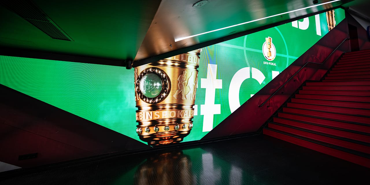 Allianz Arena tunnel with the DFB Cup logo on the screens