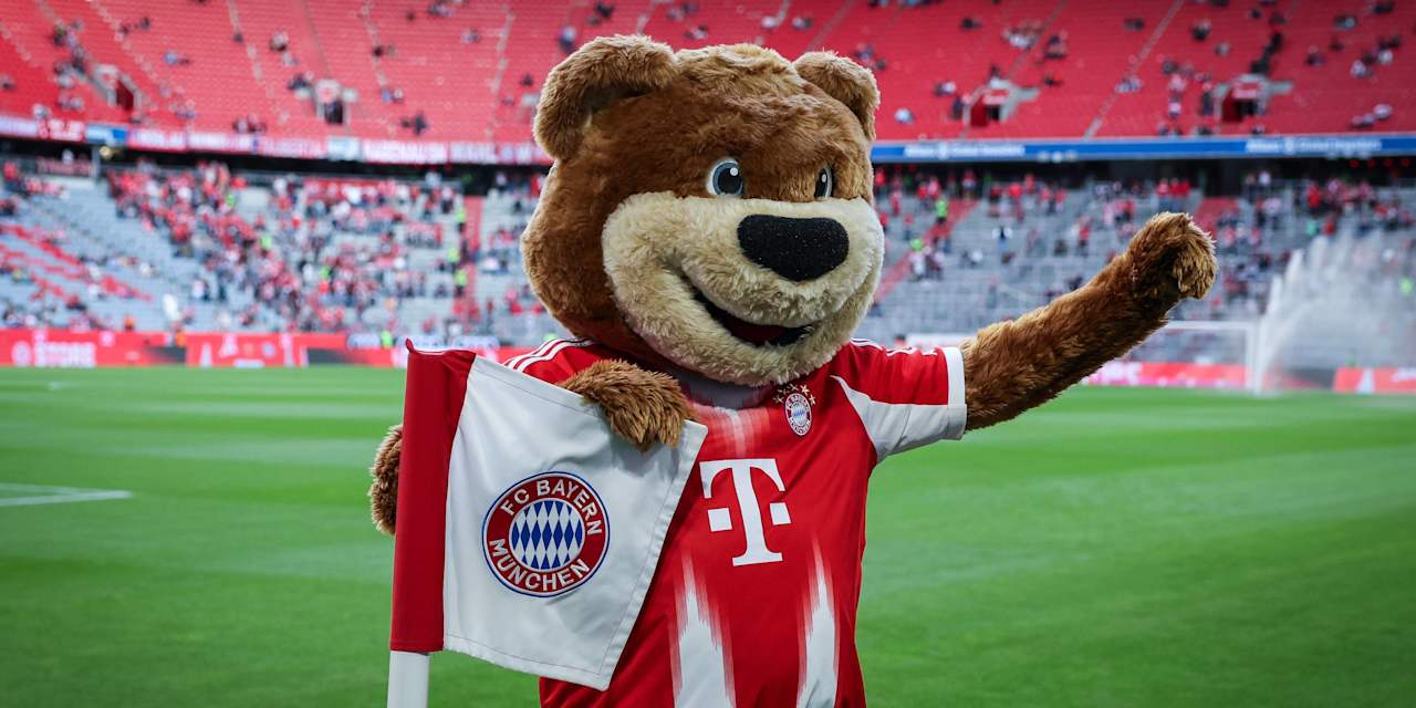 Berni steht an der Eckfahne in der Allianz Arena, auf der ein Bayern Logo abgebildet ist.