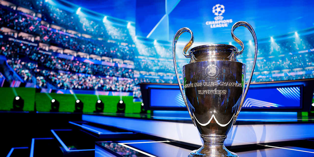 Champions League trophy at the draw for the 2025/26 league phase