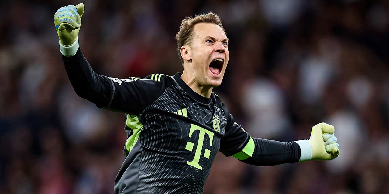Manuel Neuer jubelt während des Viertelfinal-Hinspiels des FC Bayern bei Real Madrid