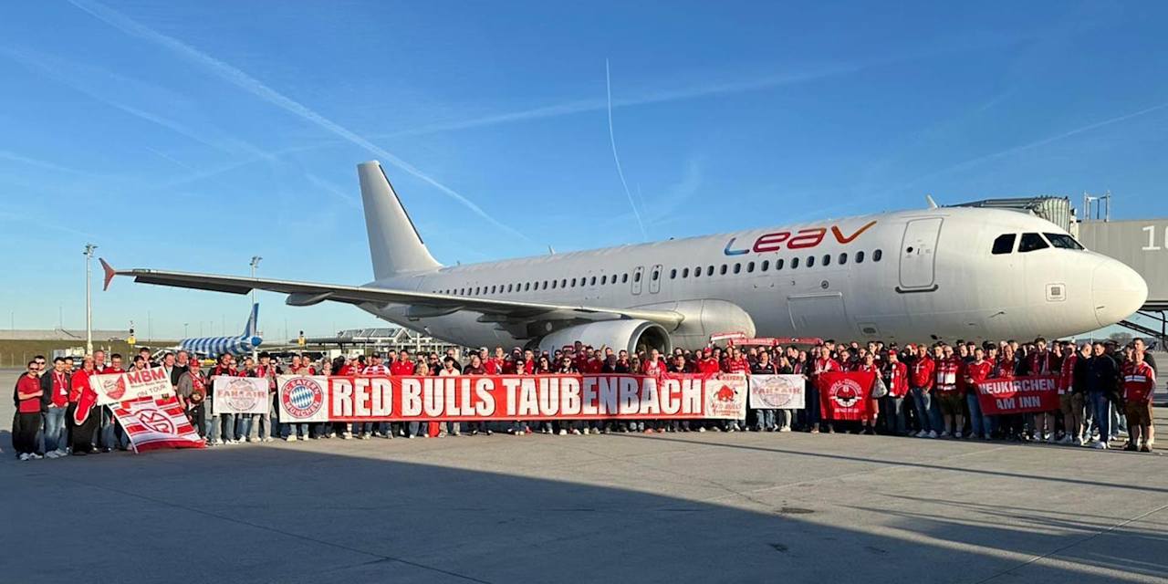 Mitglieder des FC Bayern-Fanclubs Red Bulls Taubenbach reisen mit dem Flugzeug zum Champions League-Spiel nach Madrid.