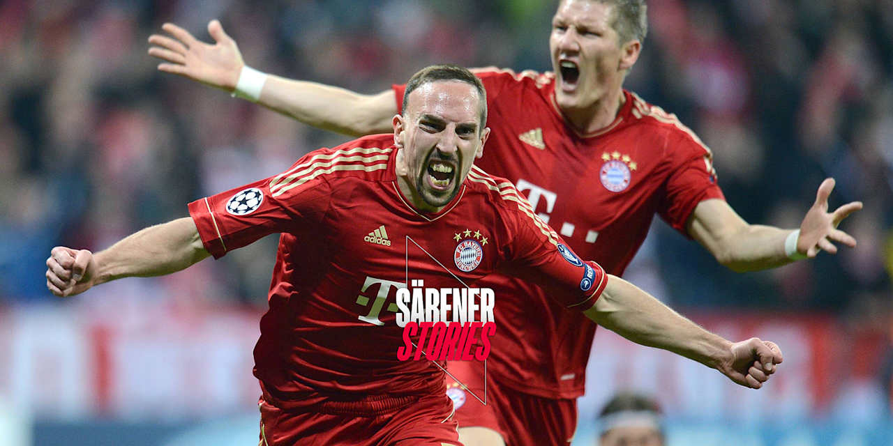 München, wir kommen! Franck Ribéry und Basti Schweinsteiger im Halbfinale gegen Real 2012.