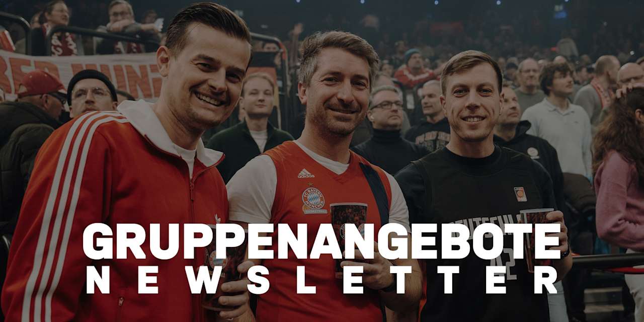 Jubelnde Fans mit Schriftzug "Gruppenangebote Newsletter"