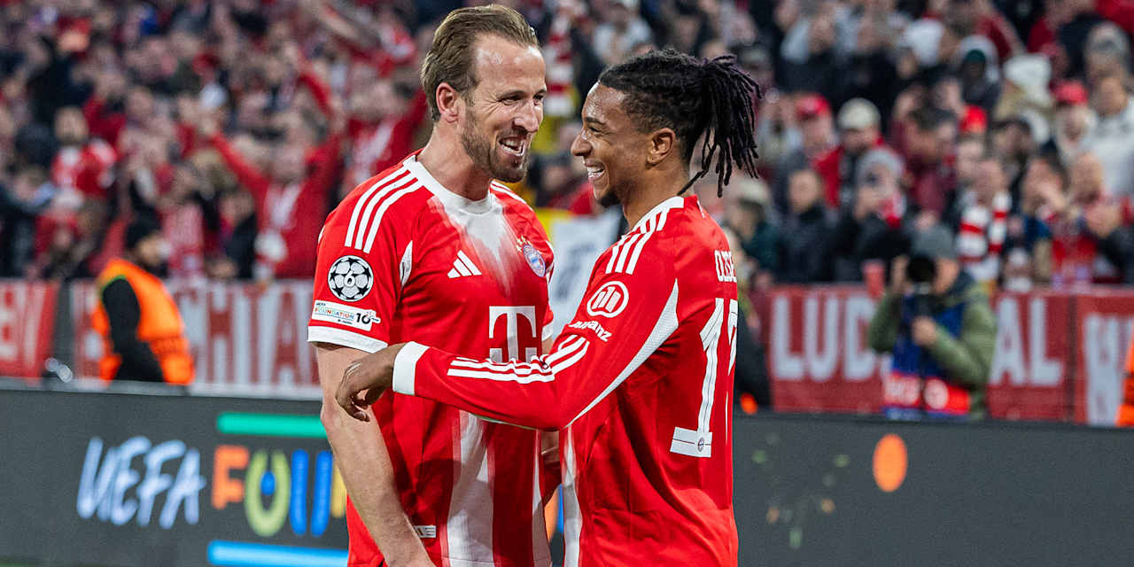 Harry Kane und Michael Olise bejubeln ein Tor gegen Real Madrid